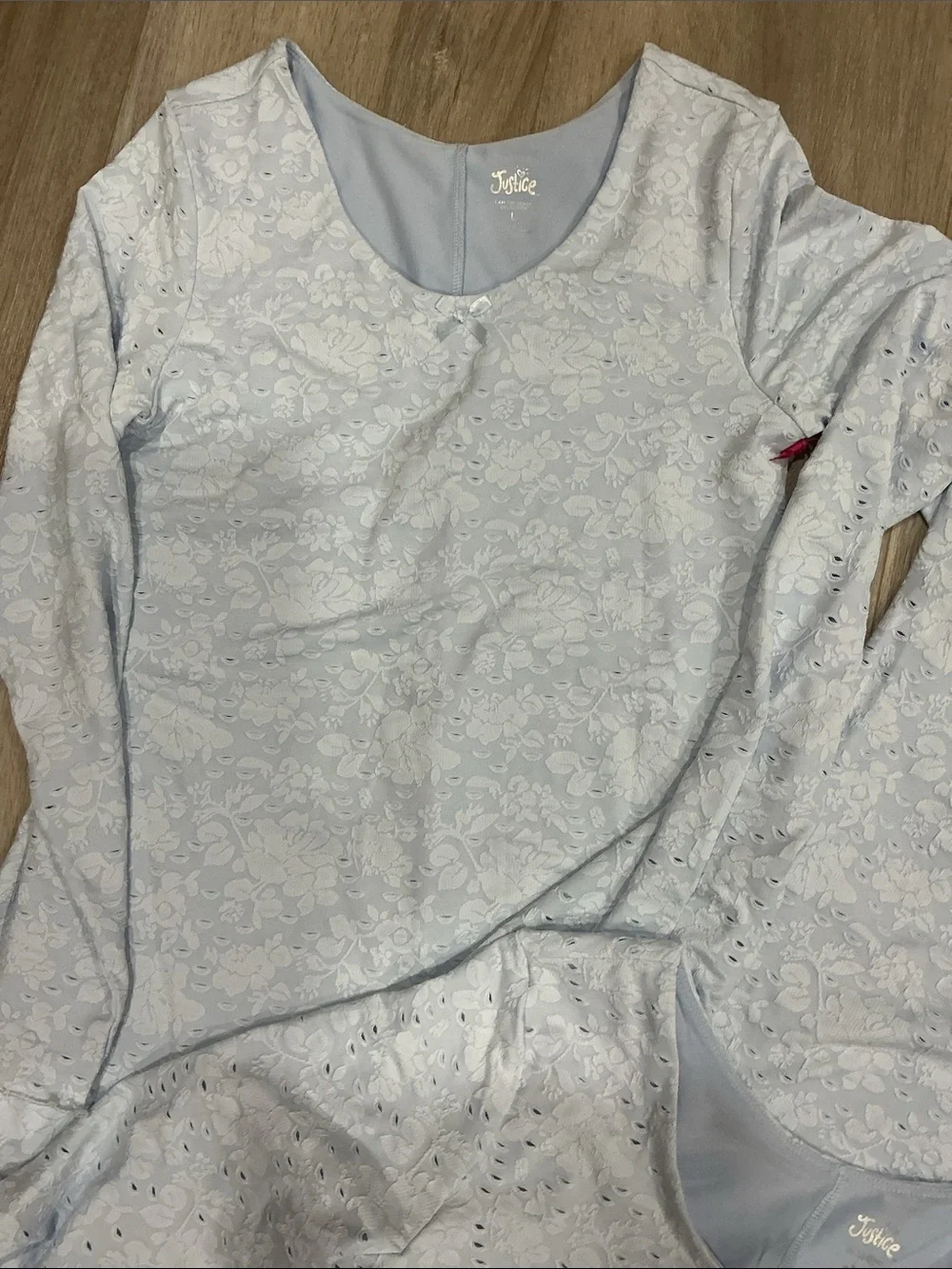 Jolie Pale Blue Eyelet Long Sleeve Tee
